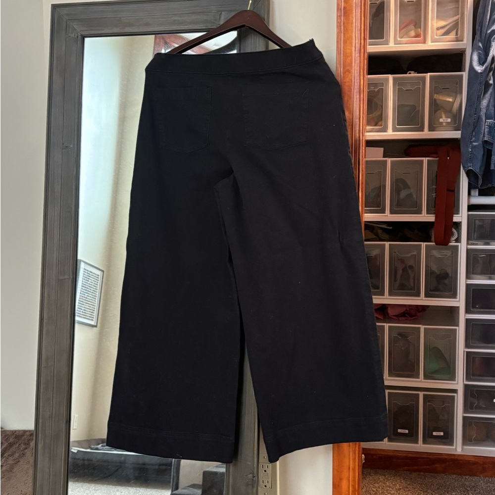 Spanx wide leg, black pull on pants. Cropped length